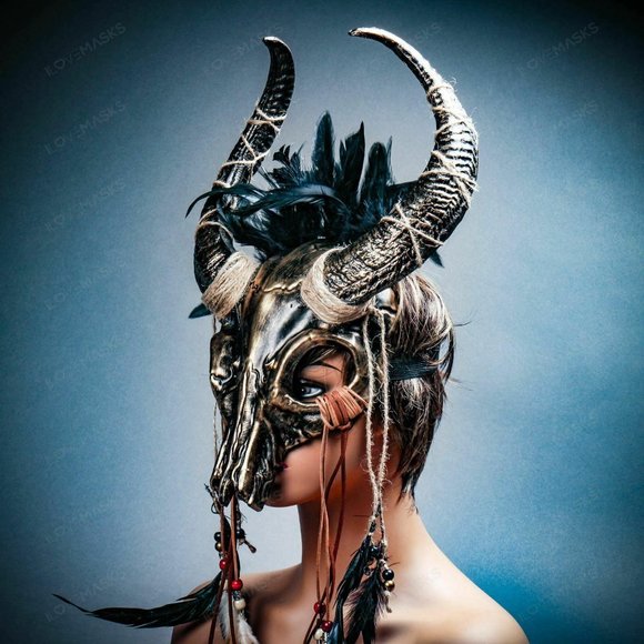 Antelope Devil Horns Animal Skull Ghost Halloween - Picture 4 of 9